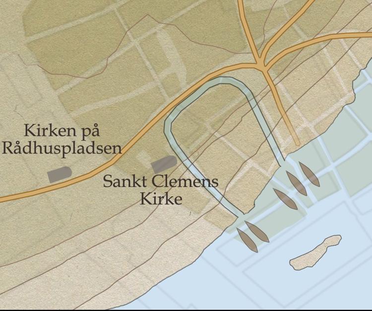 Udsnit af kort over området omkring Clemensstaden. Tegning: Per Jørgensen, I: Dahlström 2022.