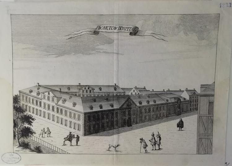 Kobberstik af Vartov Hospital, København 1764. Fra Erik Pontoppidans 'Danske Atlas'1763-1781.